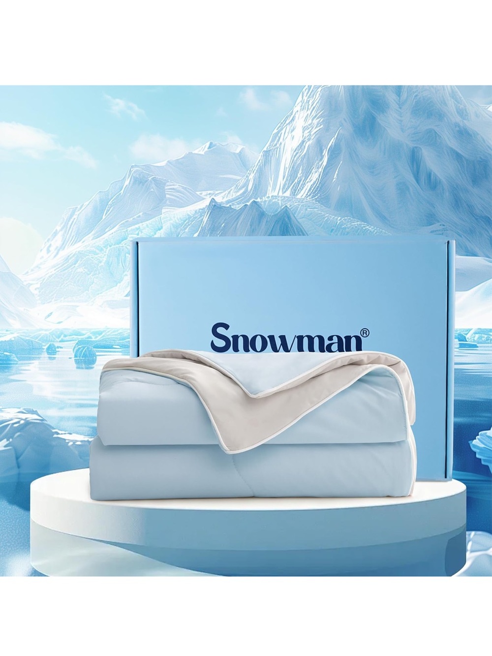 Light Blue Cooling Duvet - Reversible Beige Lining